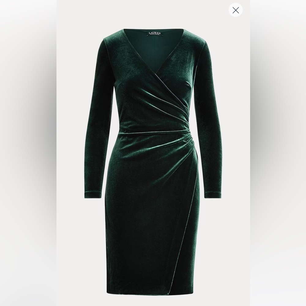 Lauren Ralph Lauren Deep Green Velvet Long Sleeve Dress